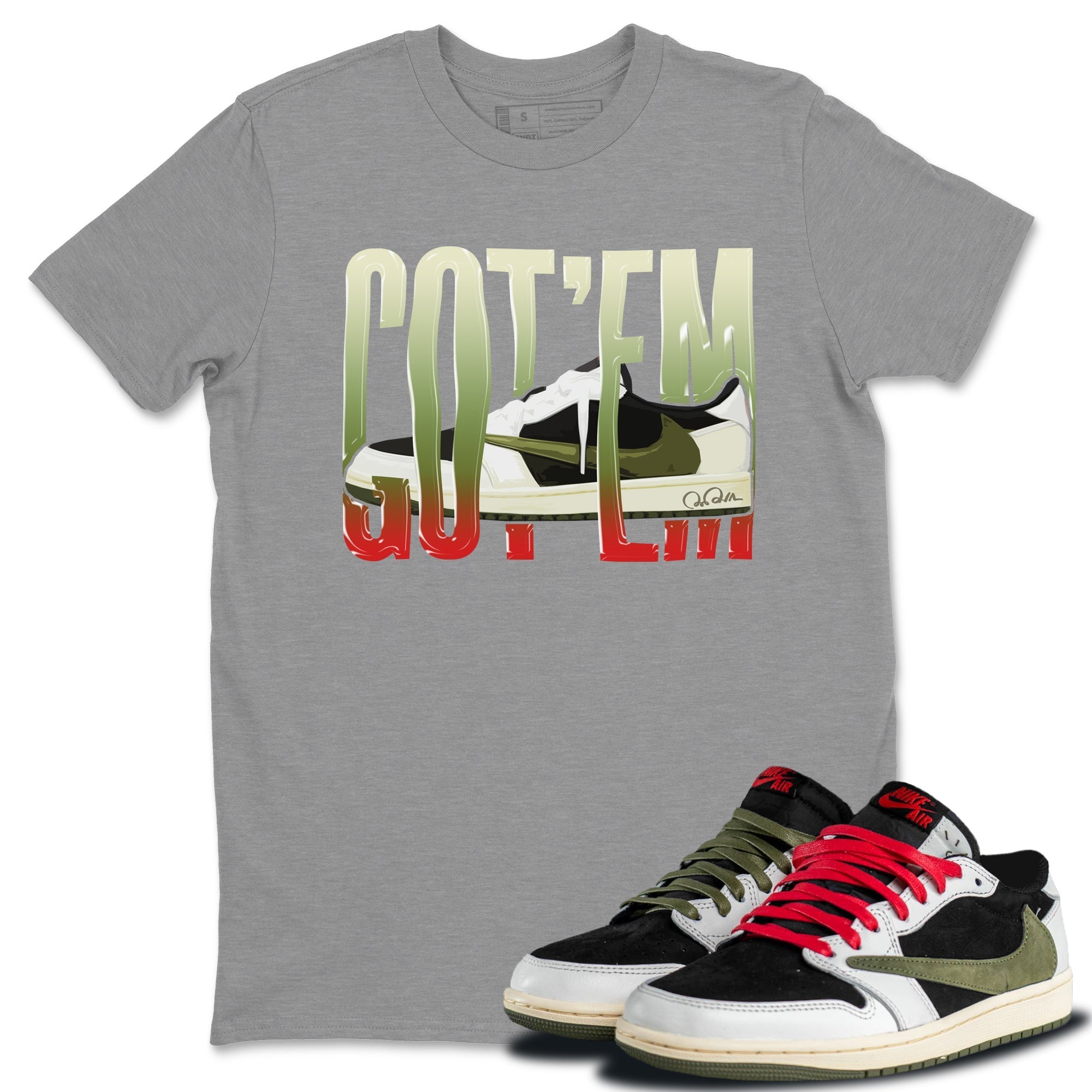 Wiggling Gotem Unisex Tops - Air Jordan 1 Travis Scott Olive