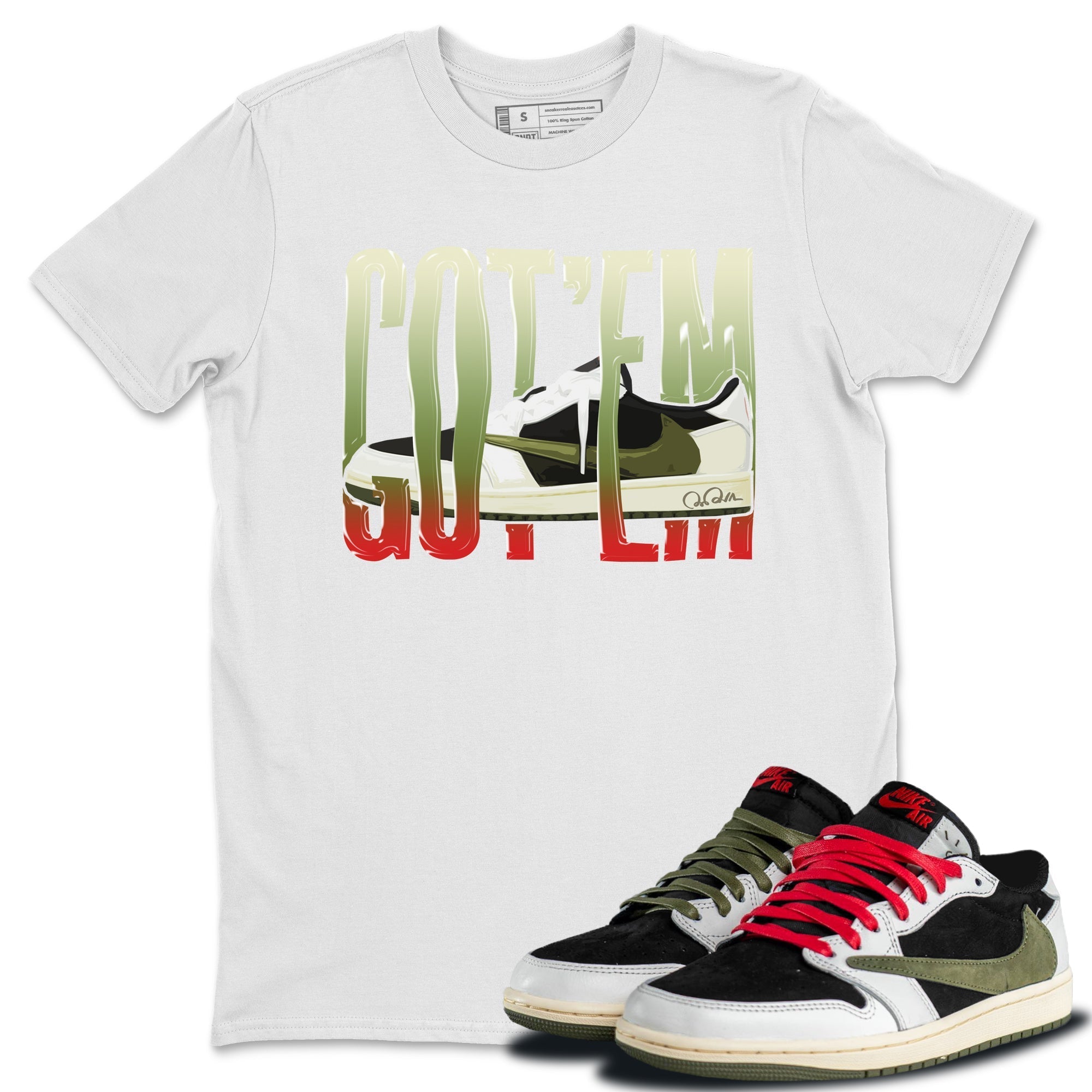 Wiggling Gotem Unisex Tops - Air Jordan 1 Travis Scott Olive