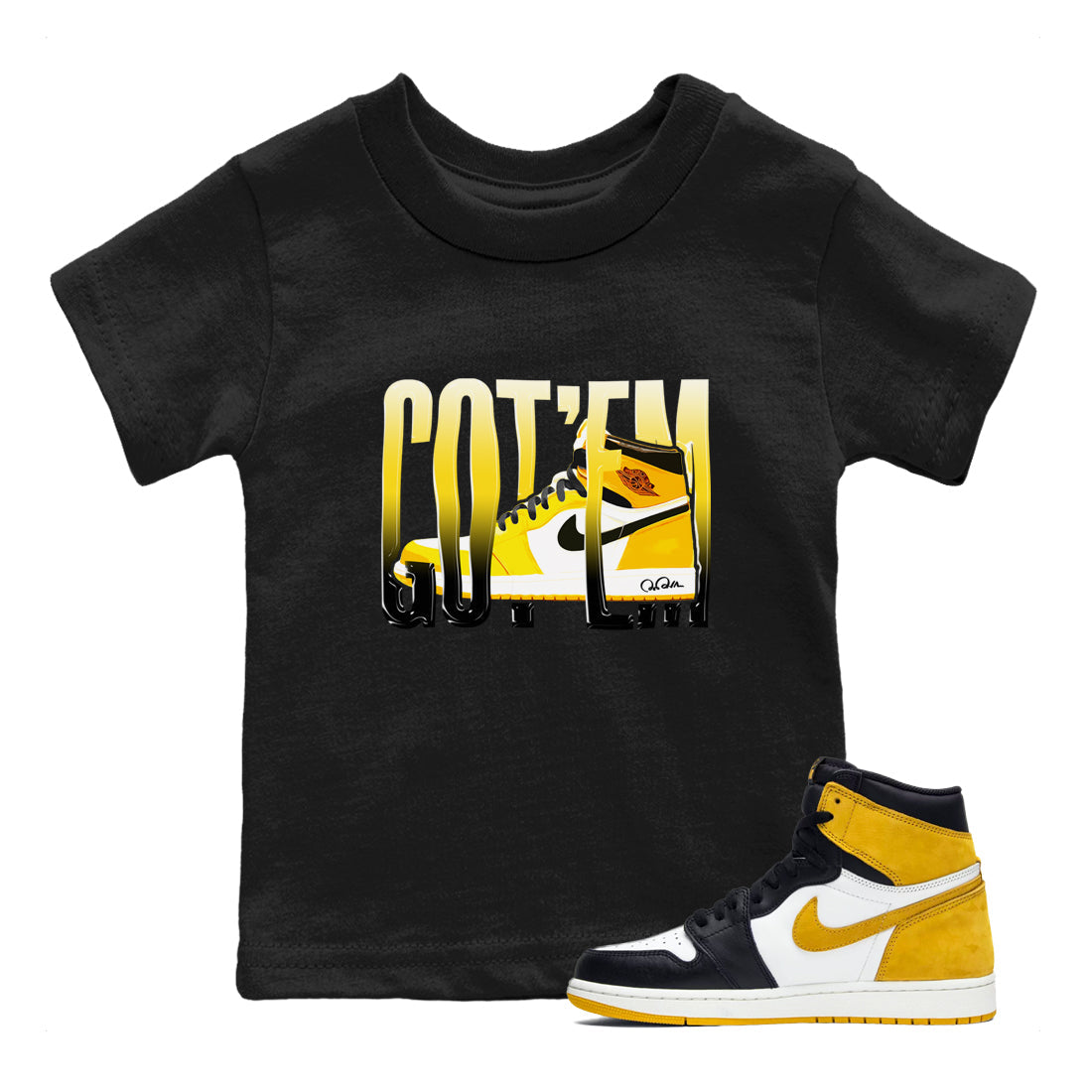 Wiggling Gotem snkmatch Tees Kids - Air Jordan 1 Yellow Ochre
