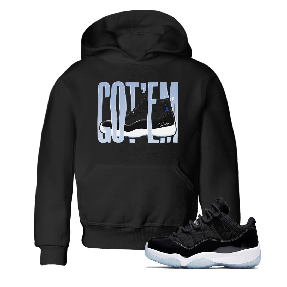 Wiggling Gotem snkmatch Tee Kids - Air Jordan 11 Black and Varsity Royal