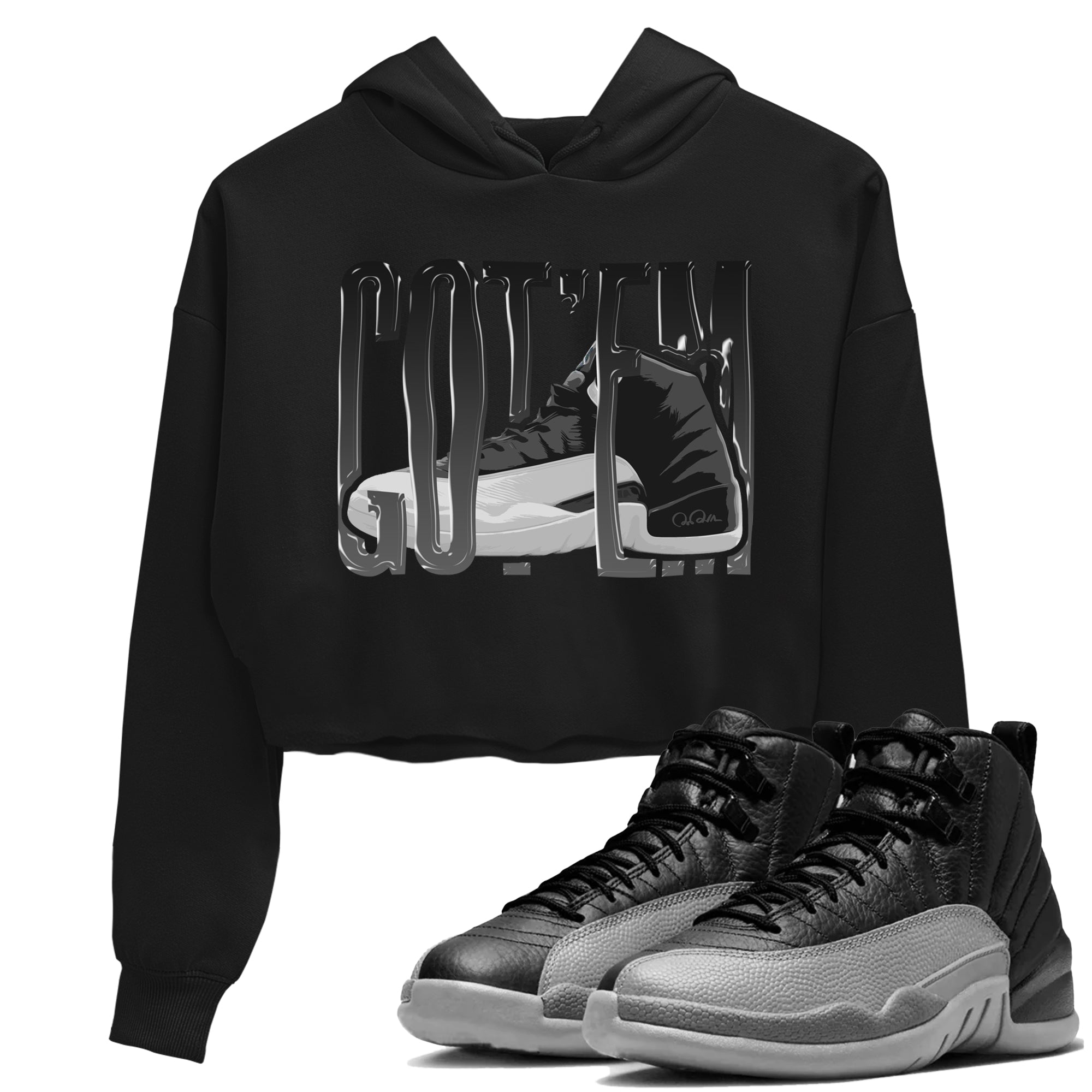 Wiggling Gotem snkmatch Women's Top - Air Jordan 12 Black Wolf Grey