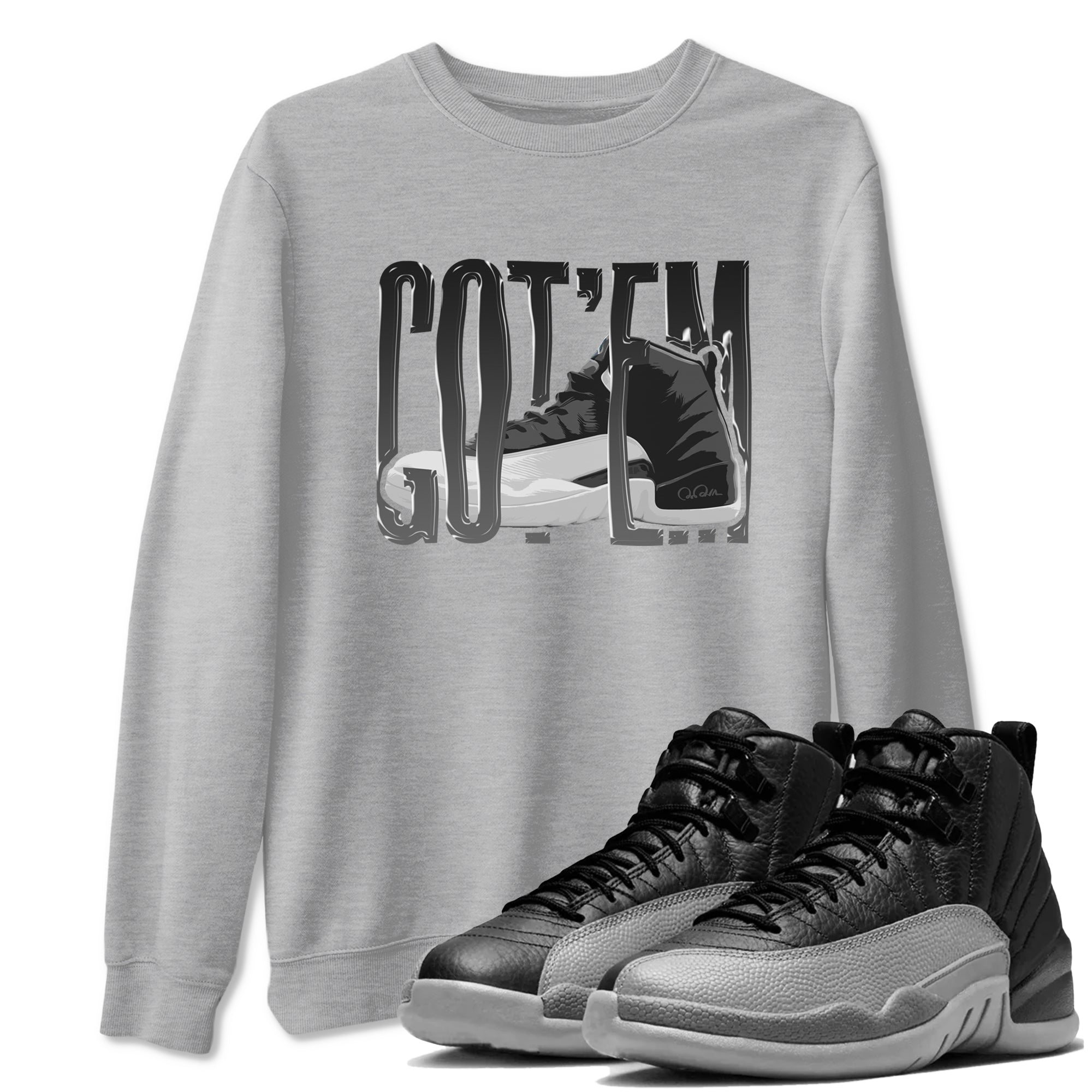 Wiggling Gotem snkmatch Tees - Air Jordan 12 Black Wolf Grey