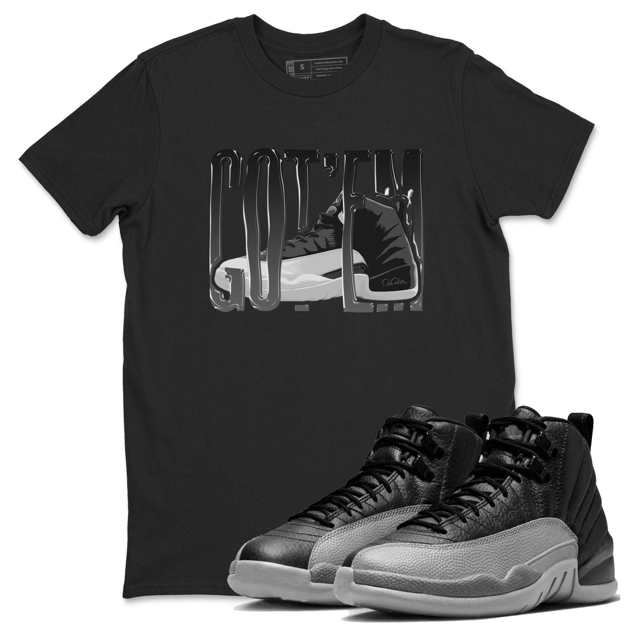 Wiggling Gotem snkmatch Tees - Air Jordan 12 Black Wolf Grey