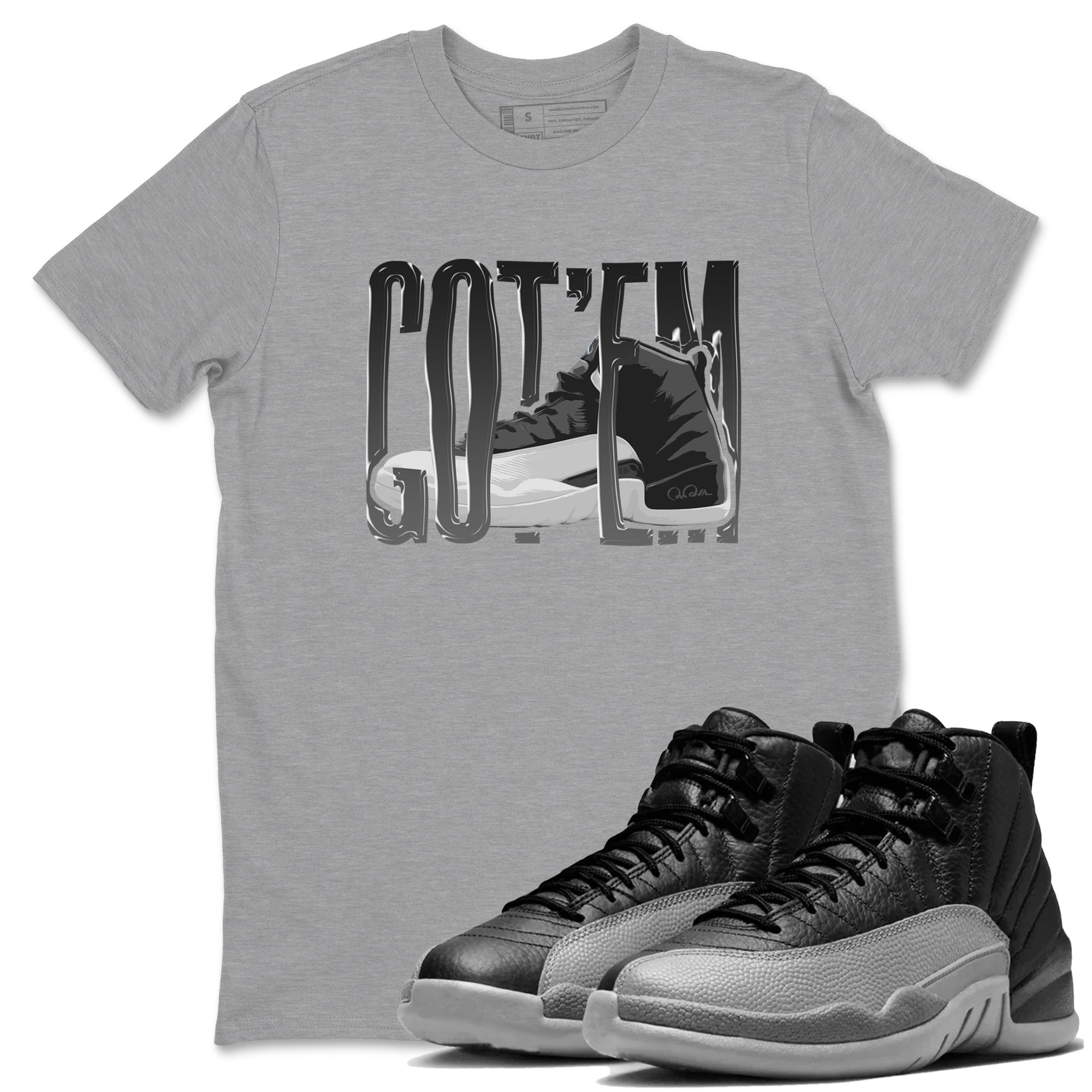 Wiggling Gotem snkmatch Tees - Air Jordan 12 Black Wolf Grey