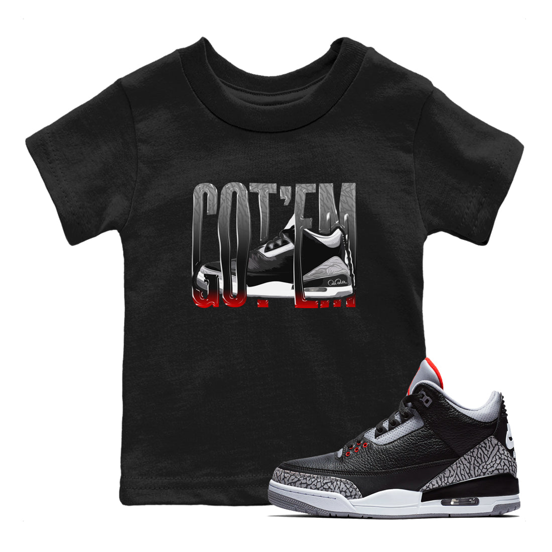 Wiggling Gotem snkmatch Tees Kids - Air Jordan 3 Black Cement