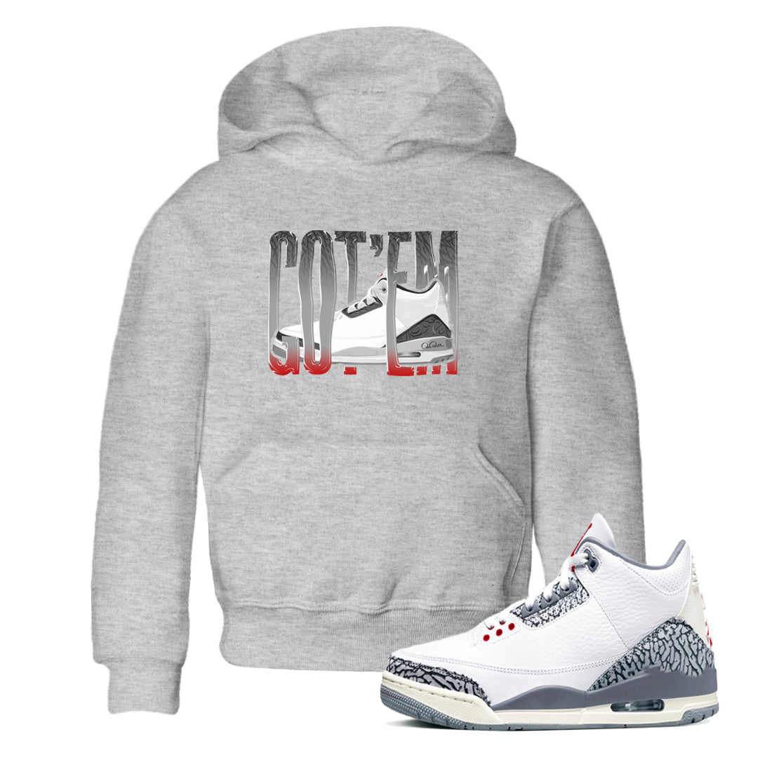 Wiggling Gotem snkmatch Tees Kids - Air Jordan 3 Cement Grey