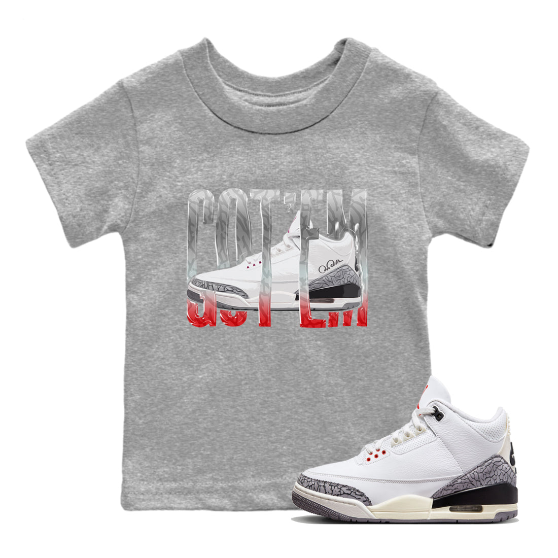 Wiggling Gotem Kids Tops - Air Jordan 3 White Cement