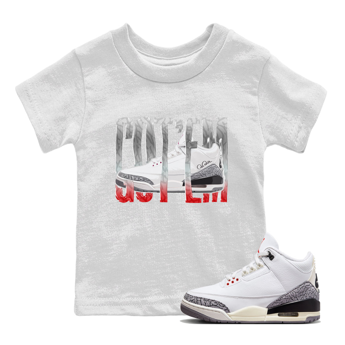 Wiggling Gotem Kids Tops - Air Jordan 3 White Cement