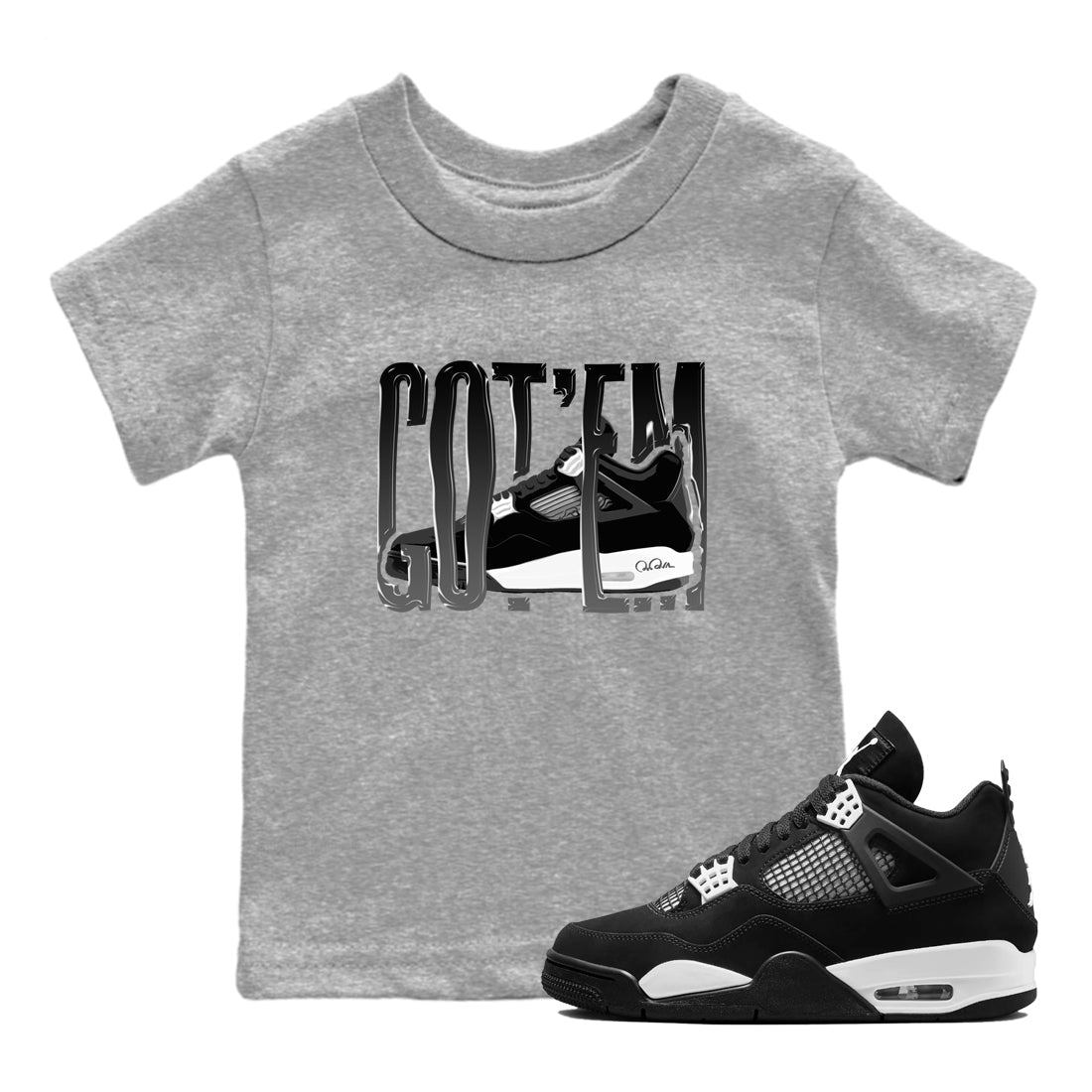 Wiggling Gotem snkmatch Tees Kids - Air Jordan 4 White Thunder