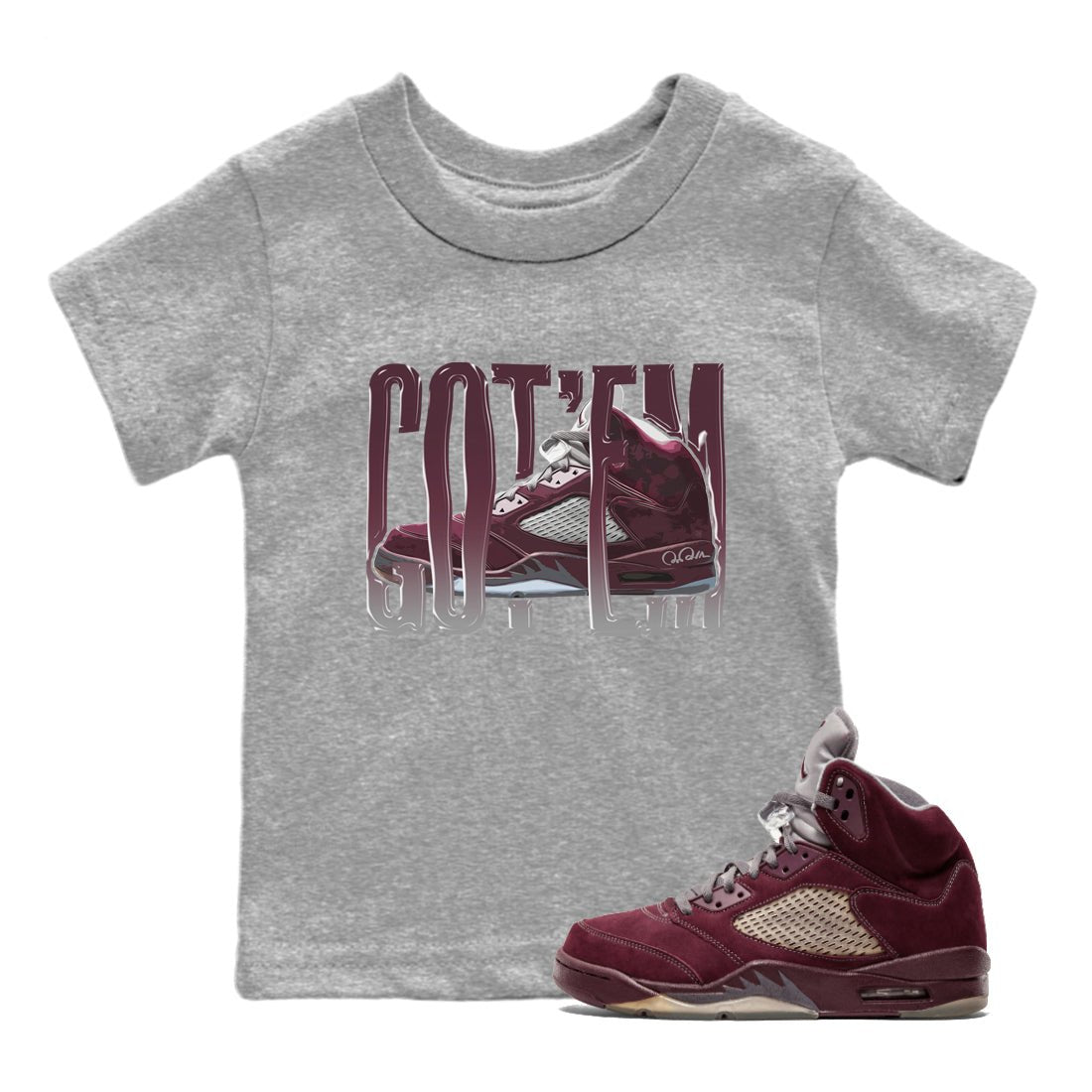 Wiggling Gotem Kids Tops - Air Jordan 5 Burgundy