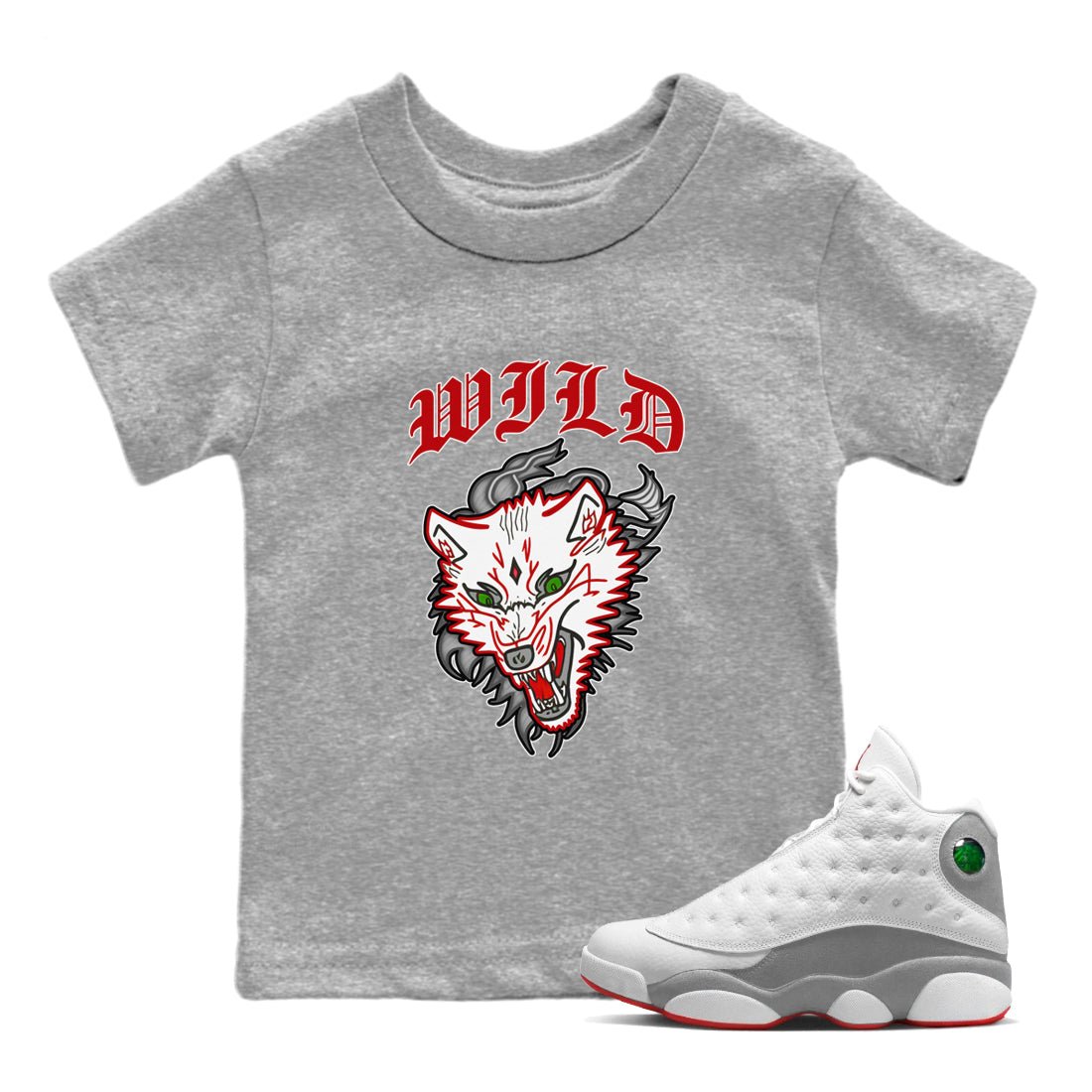 Wild Animal Kids Tops - Air Jordan 13 Wolf Grey