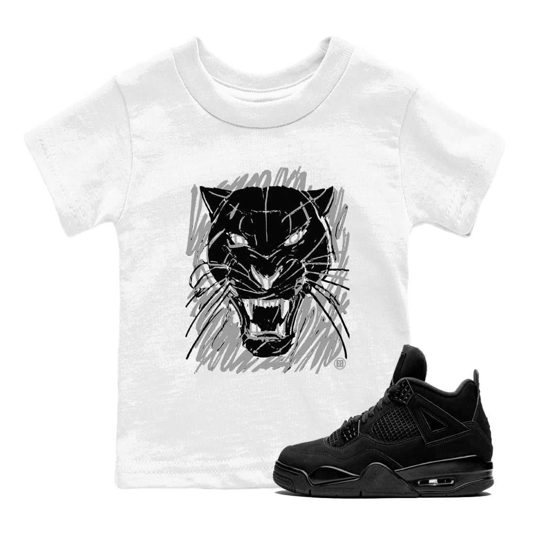 Wild Cat Doodle snkmatch Tees Kids - Air Jordan 4 Black Cat