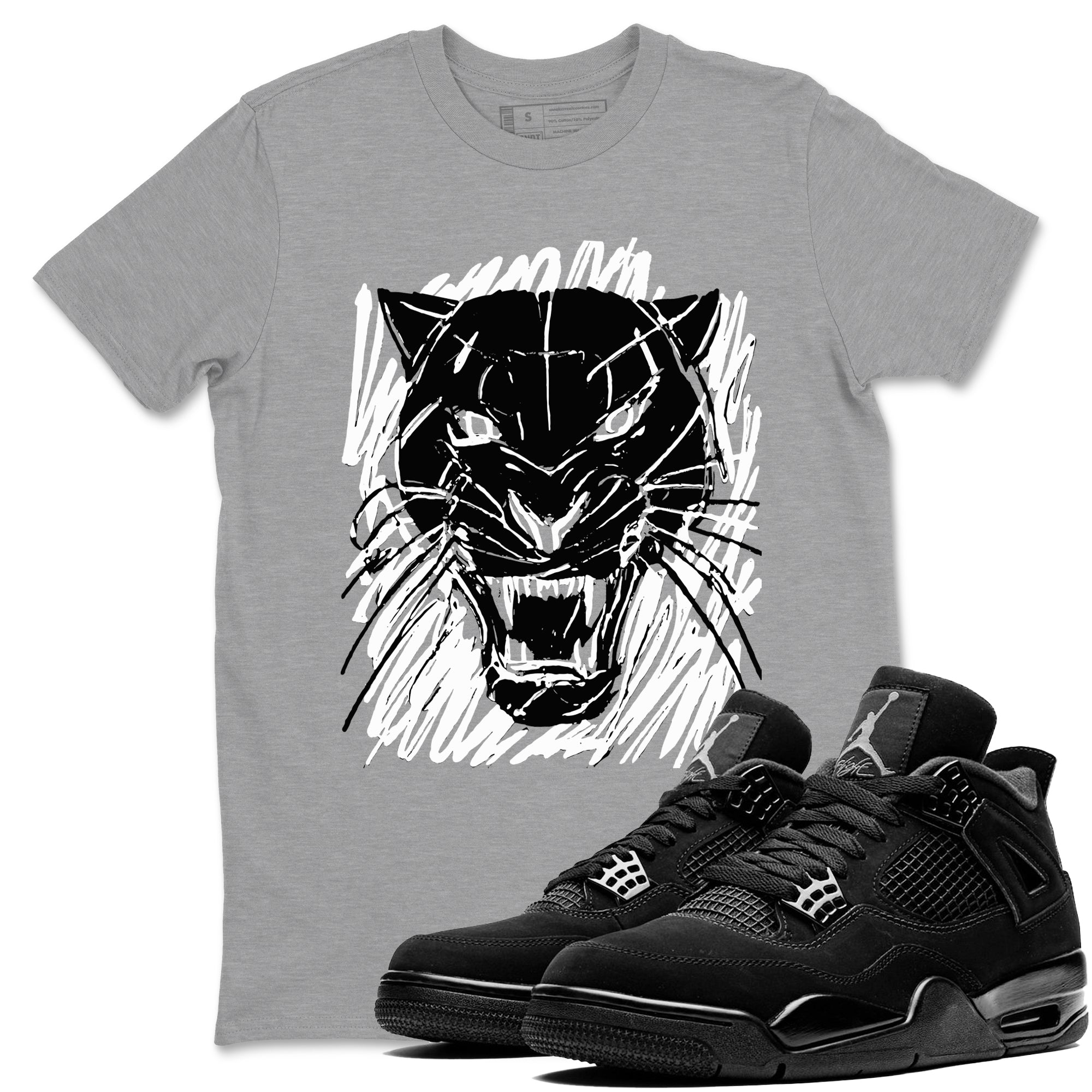 Wild Cat Doodle snkmatch Tees - Air Jordan 4 Black Cat