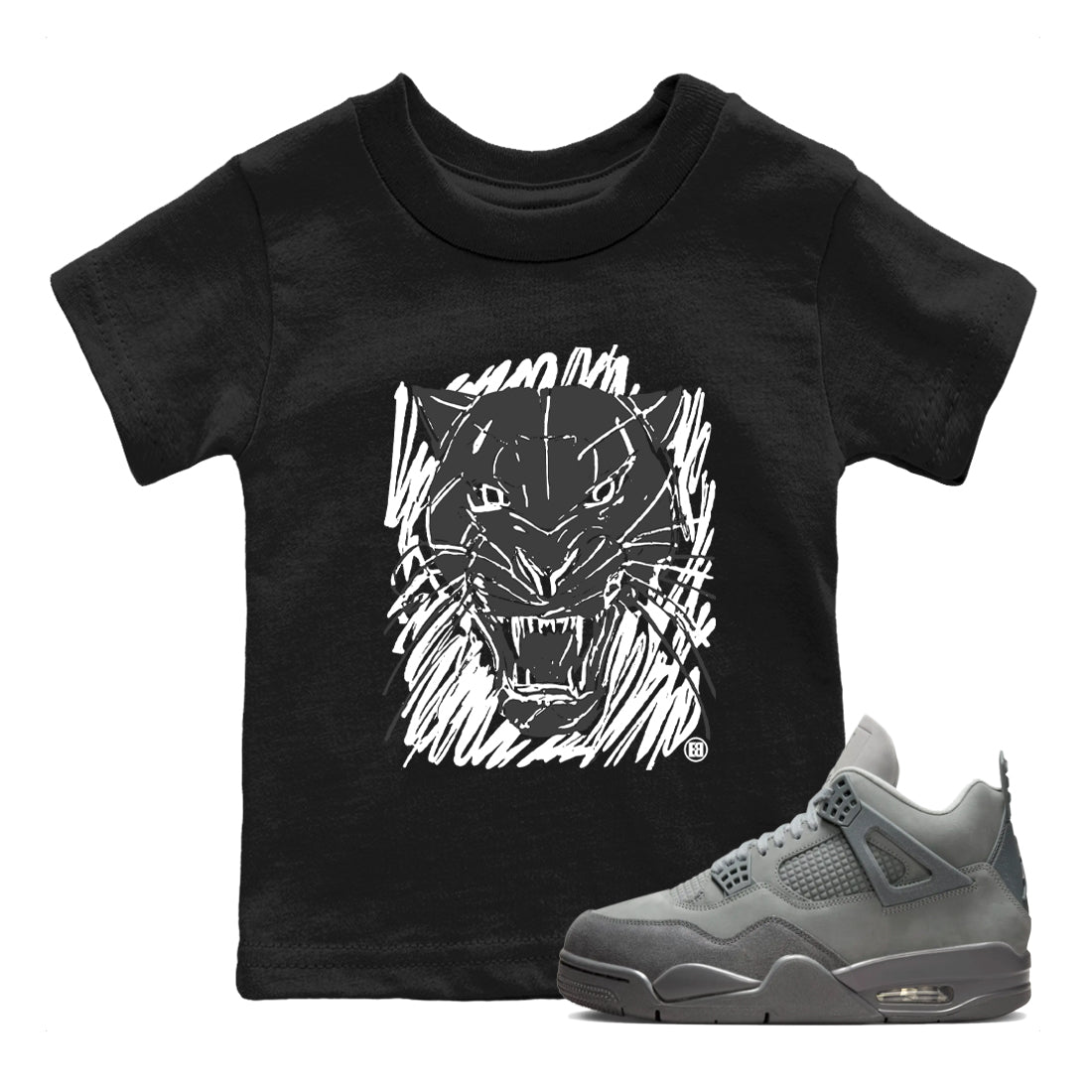 Wild Cat Doodle snkmatch Tees Kids - Air Jordan 4 Wet Cement