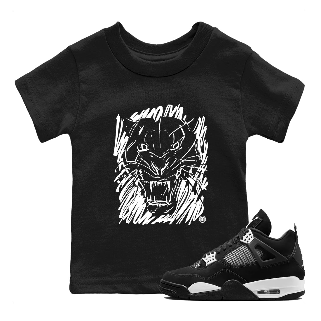 Wild Cat Doodle snkmatch Tees Kids - Air Jordan 4 White Thunder