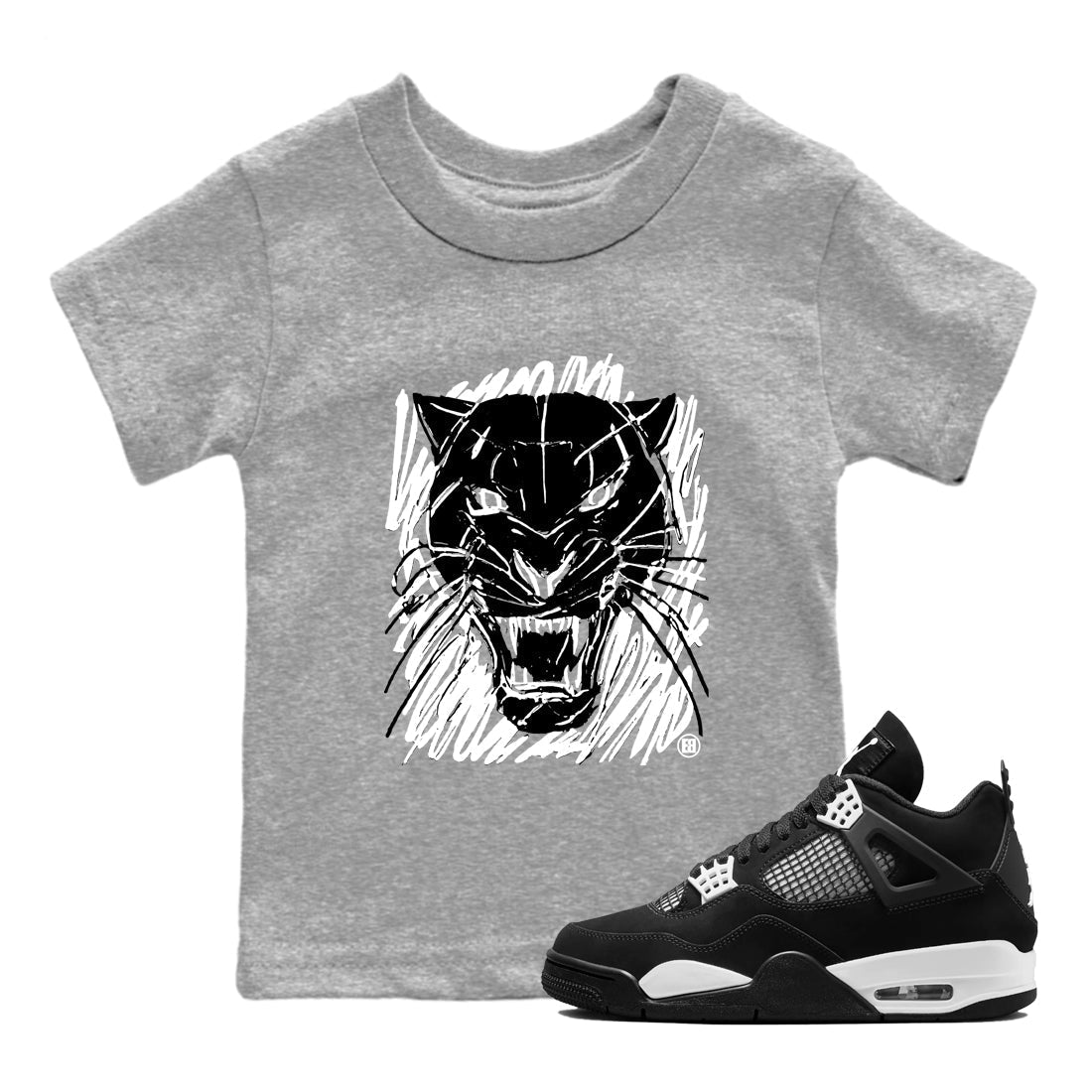 Wild Cat Doodle snkmatch Tees Kids - Air Jordan 4 White Thunder
