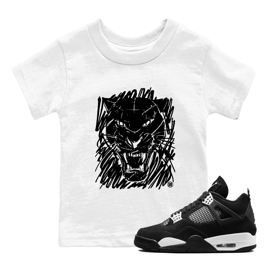 Wild Cat Doodle snkmatch Tees Kids - Air Jordan 4 White Thunder