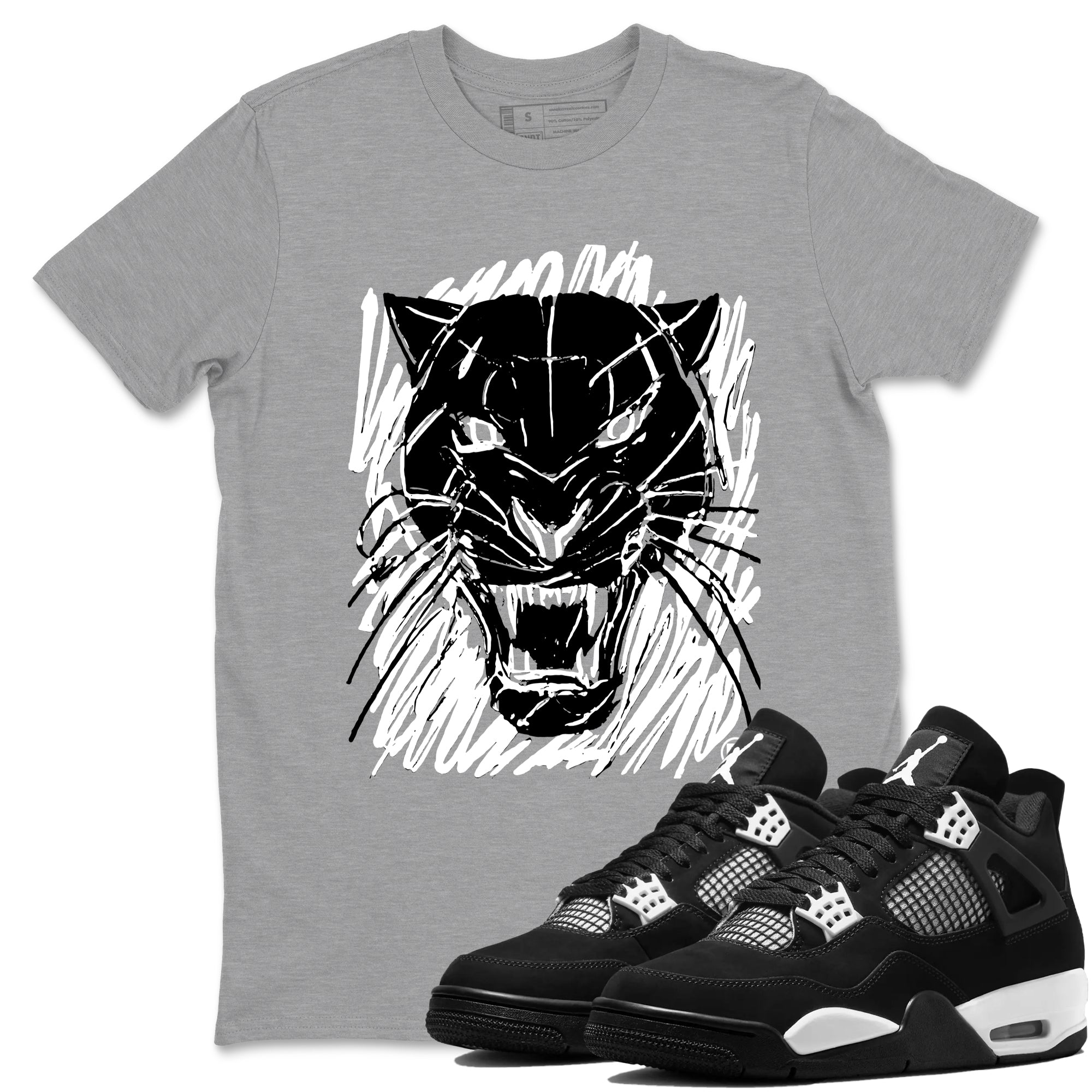 Wild Cat Doodle snkmatch Tees - Air Jordan 4 White Thunder