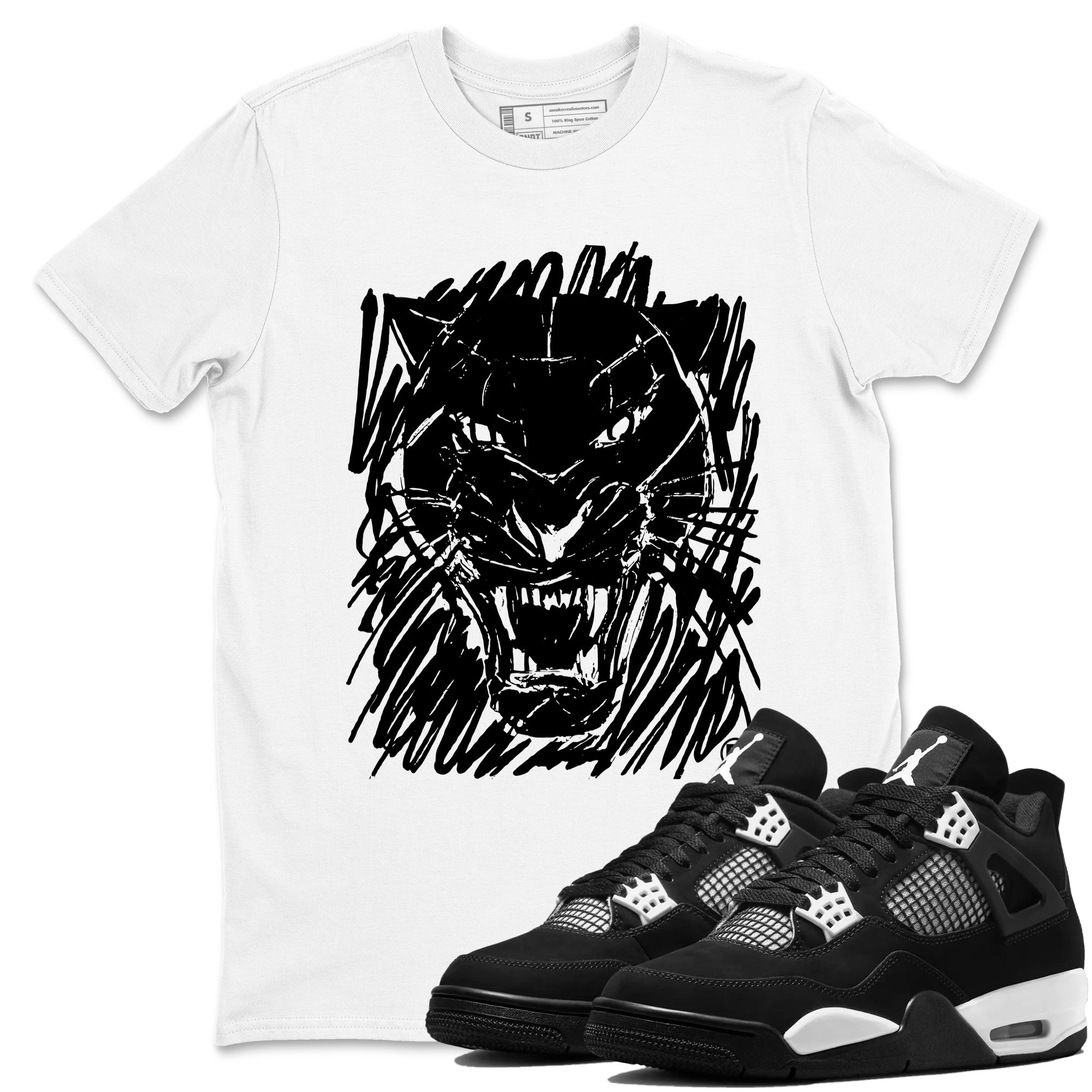 Wild Cat Doodle snkmatch Tees - Air Jordan 4 White Thunder