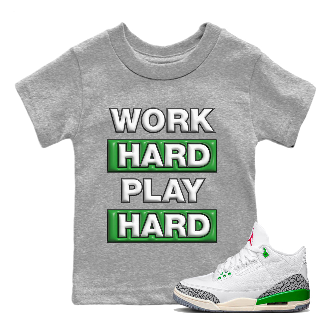 Work Hard Play Hard Kids Tops - Air Jordan 3 Lucky Green