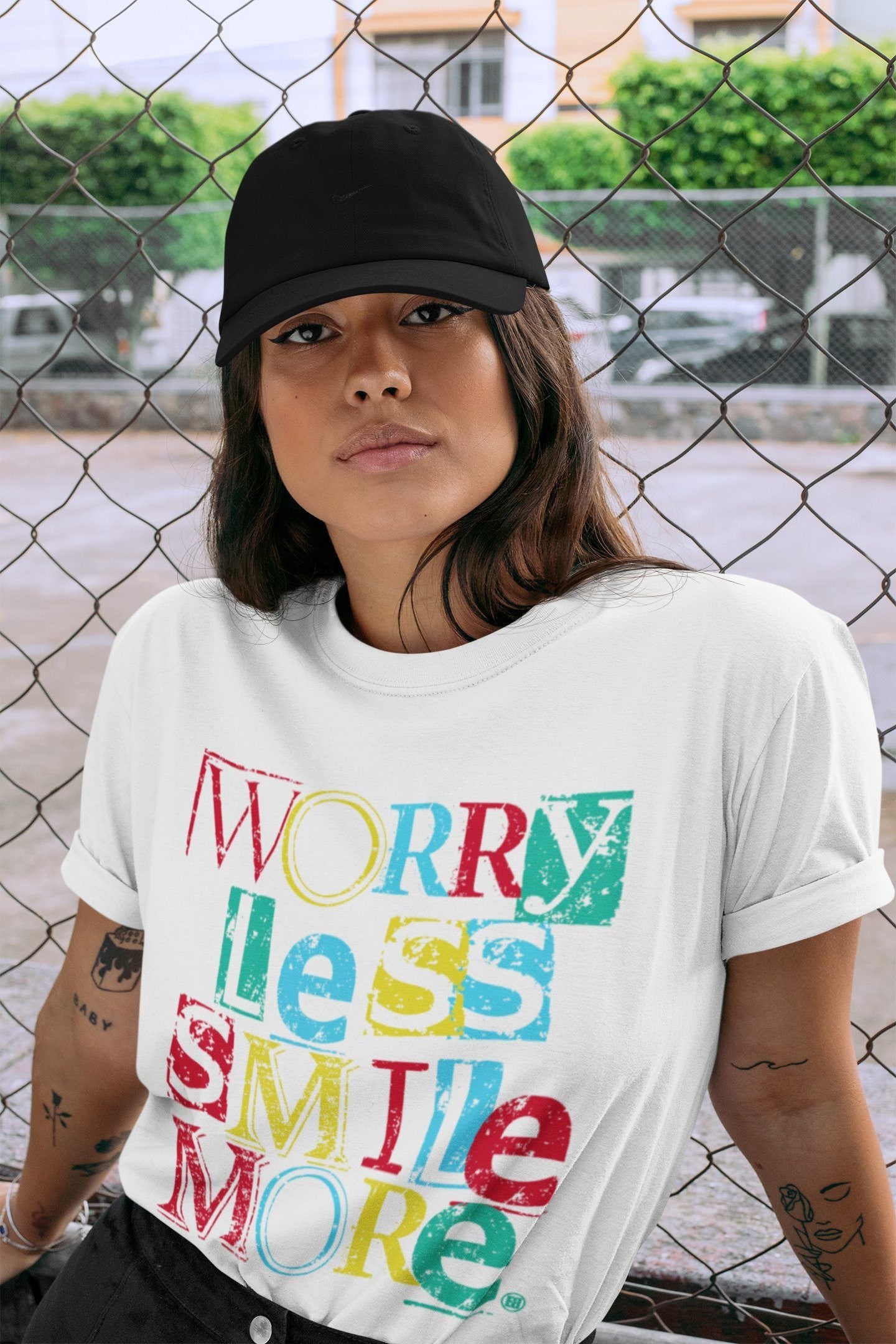 Worry Less Smile More Unisex Tops - Dunk Free 99 White