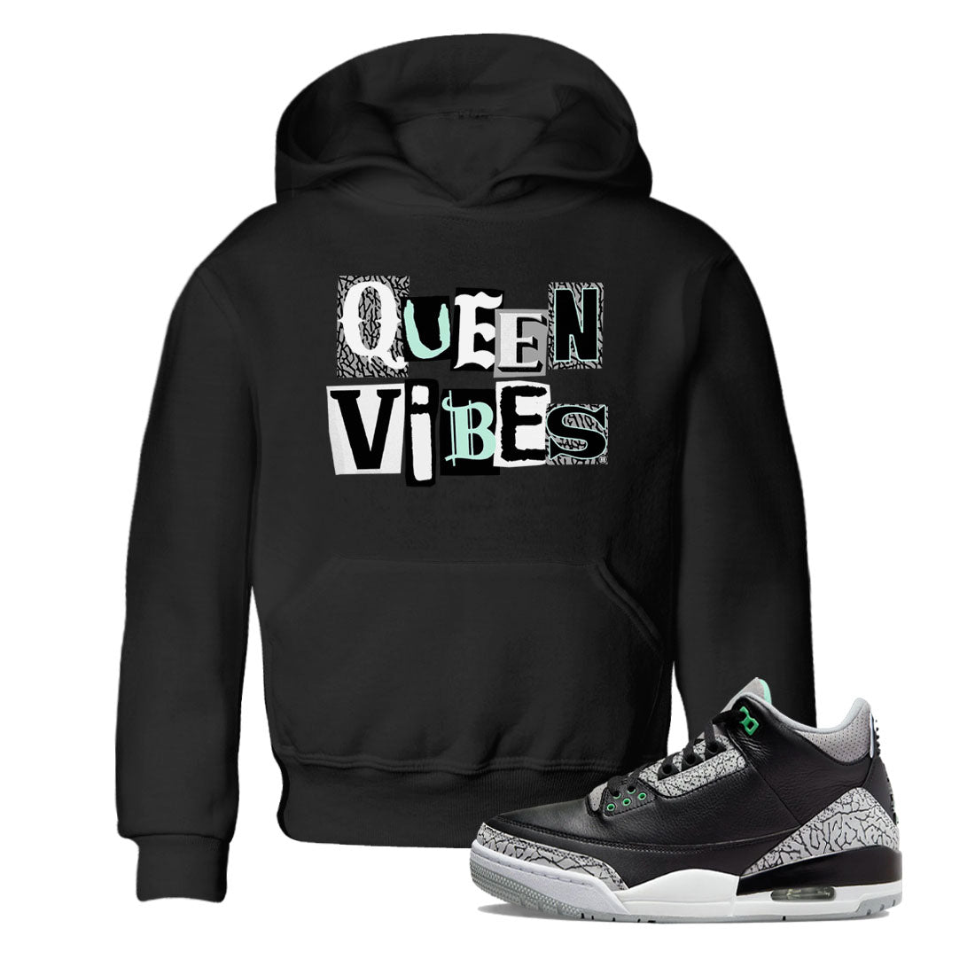 Queen Vibes snkmatch Tees Kids - Air Jordan 3 Green Glow