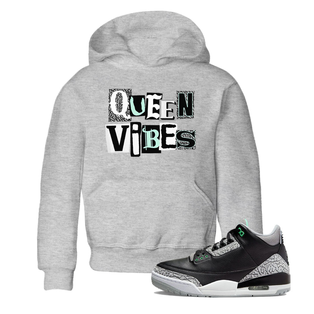 Queen Vibes snkmatch Tees Kids - Air Jordan 3 Green Glow