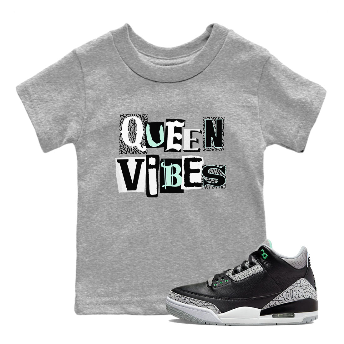 Queen Vibes snkmatch Tees Kids - Air Jordan 3 Green Glow