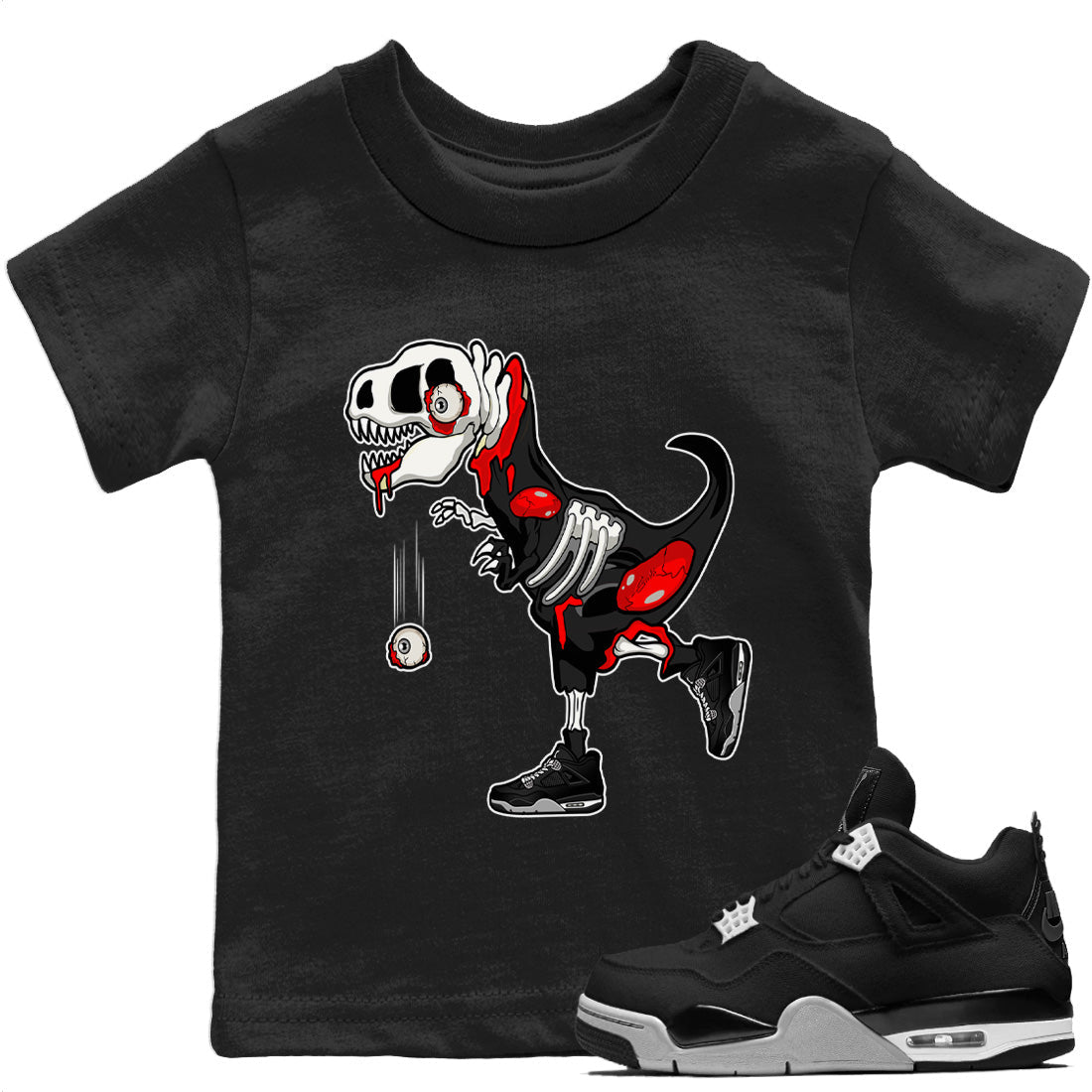 Zombie Dino Kids Tops - Air Jordan 4 Black Canvas