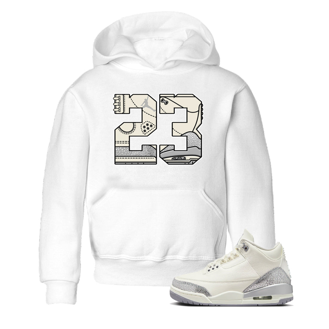 23 snkmatch Tees Kids - Air Jordan 3 Sail and Cement Grey