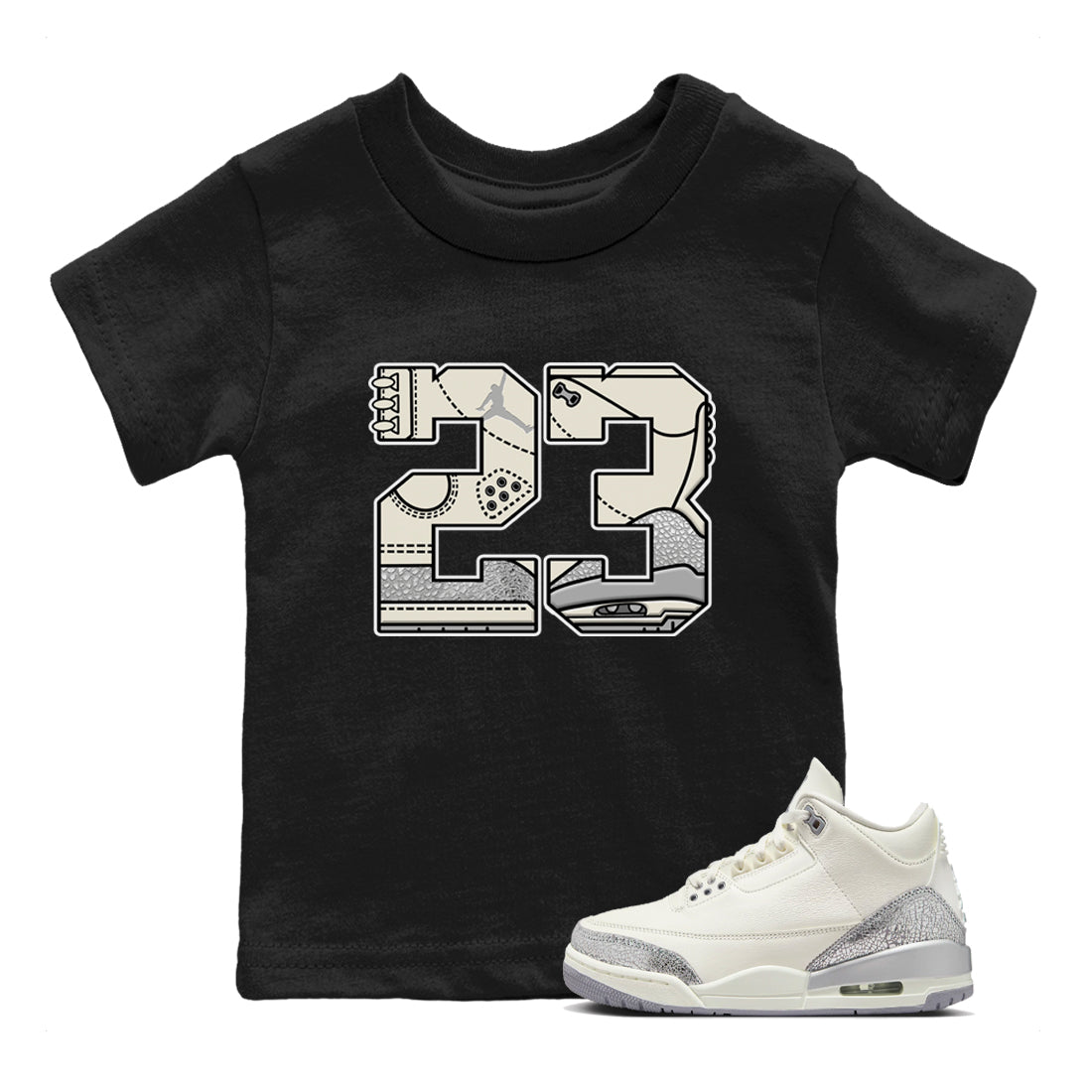 23 snkmatch Tees Kids - Air Jordan 3 Sail and Cement Grey