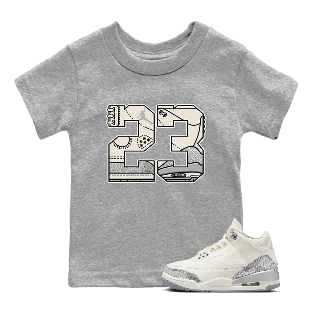 23 snkmatch Tees Kids - Air Jordan 3 Sail and Cement Grey
