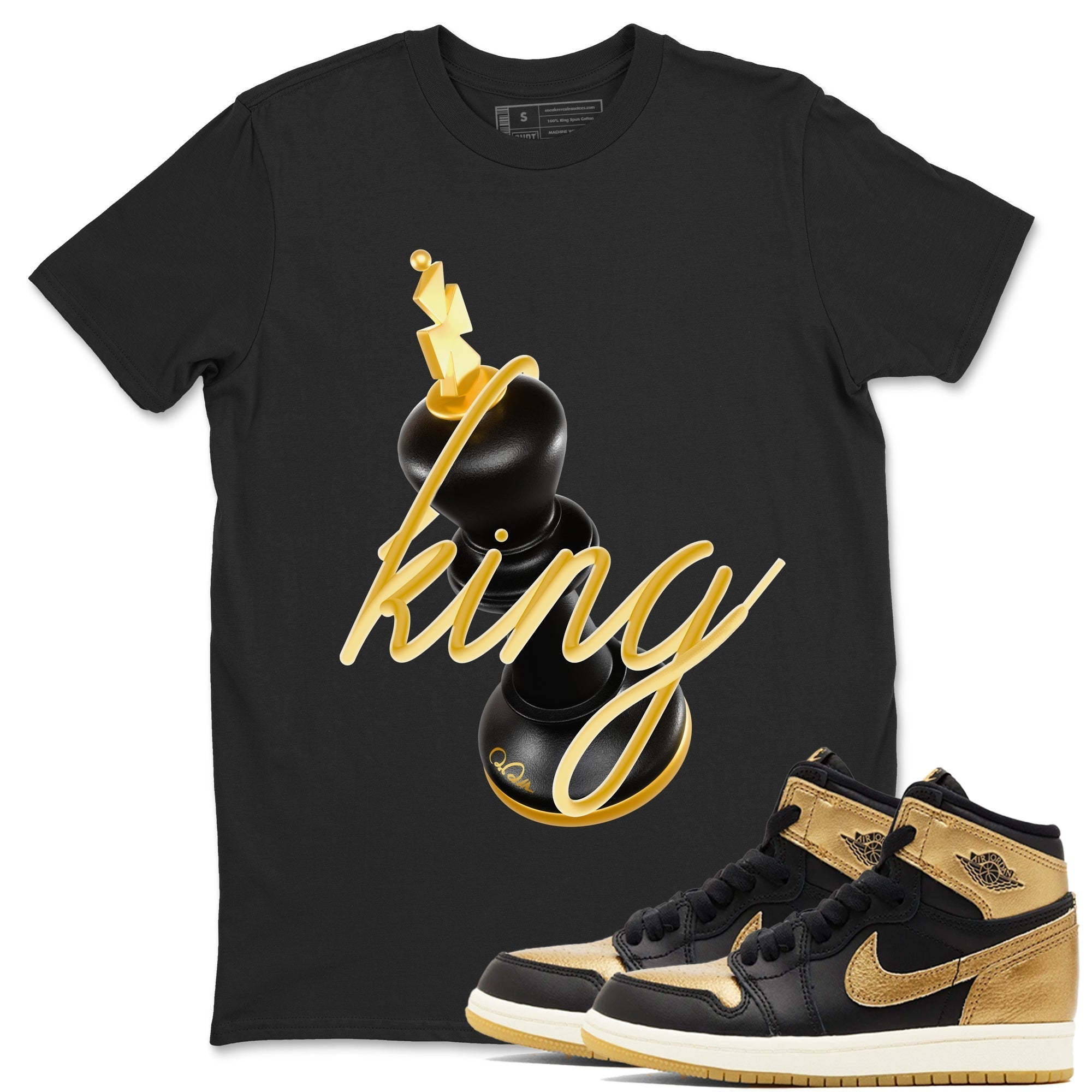 3D King snkmatch Tees - Air Jordan 1 Black Metallic Gold