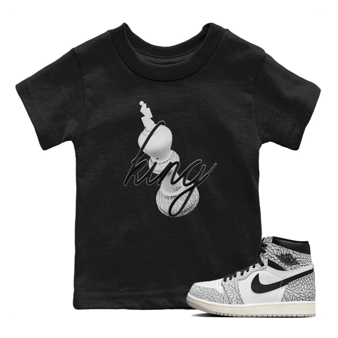 3D King Kids Tops - Air Jordan 1 White Cement
