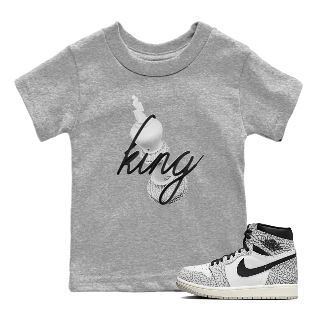 3D King Kids Tops - Air Jordan 1 White Cement