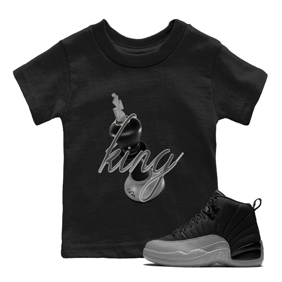 3D King snkmatch Tees Kids - Air Jordan 12 Black Wolf Grey