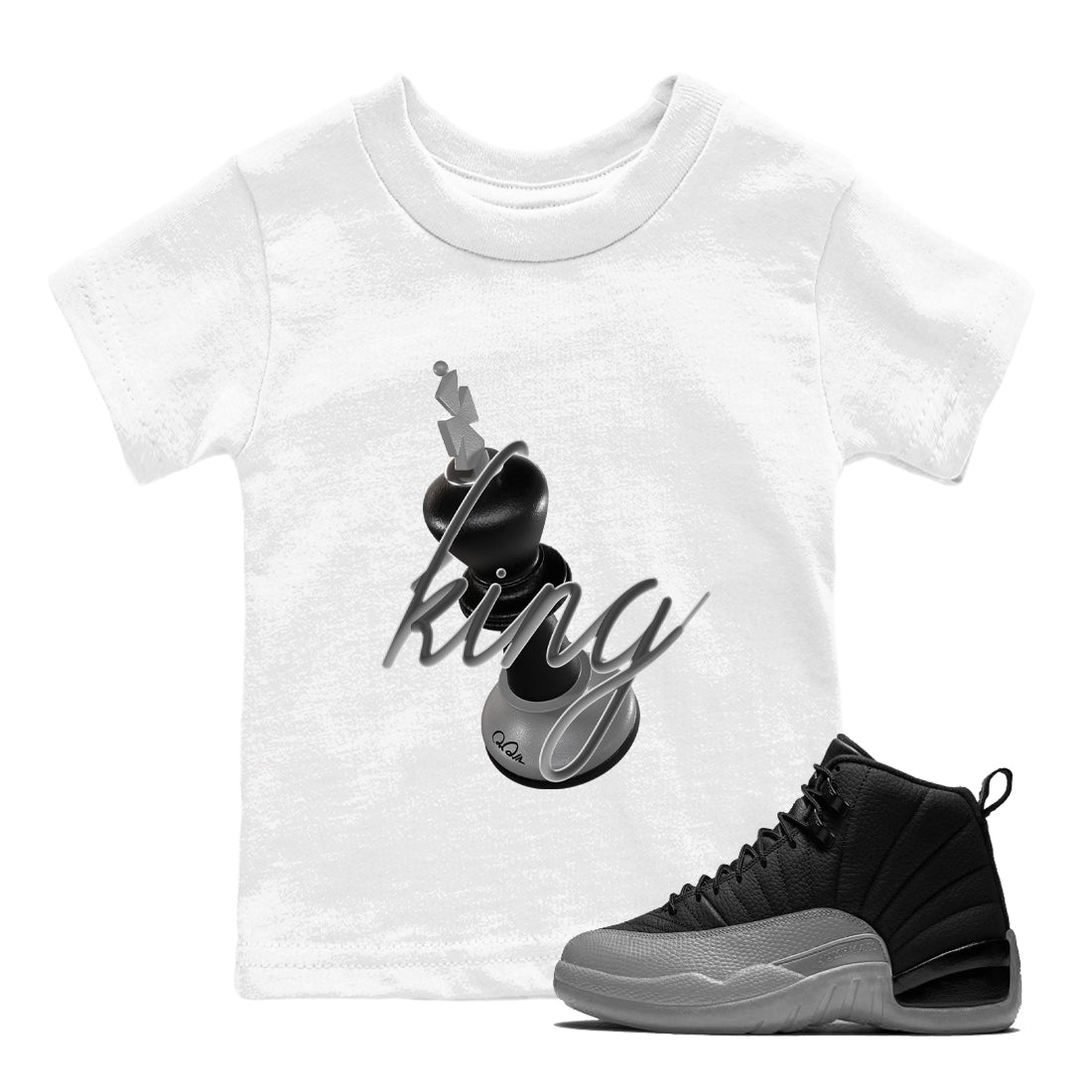 3D King snkmatch Tees Kids - Air Jordan 12 Black Wolf Grey