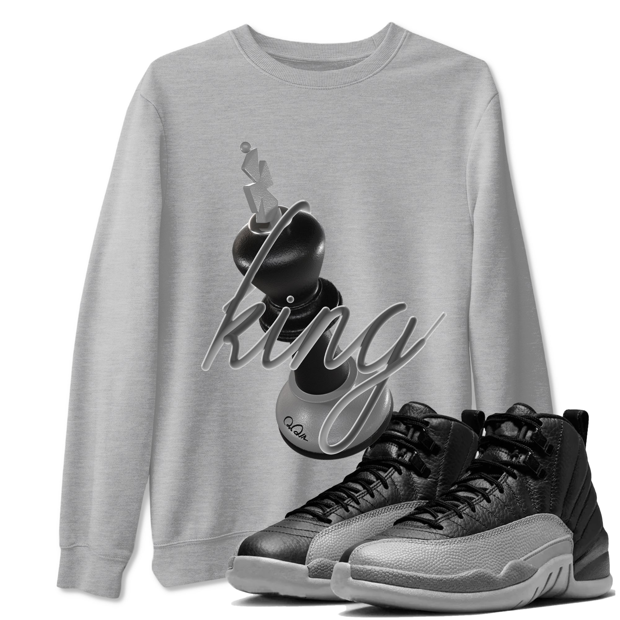 3D King snkmatch Tees - Air Jordan 12 Black Wolf Grey