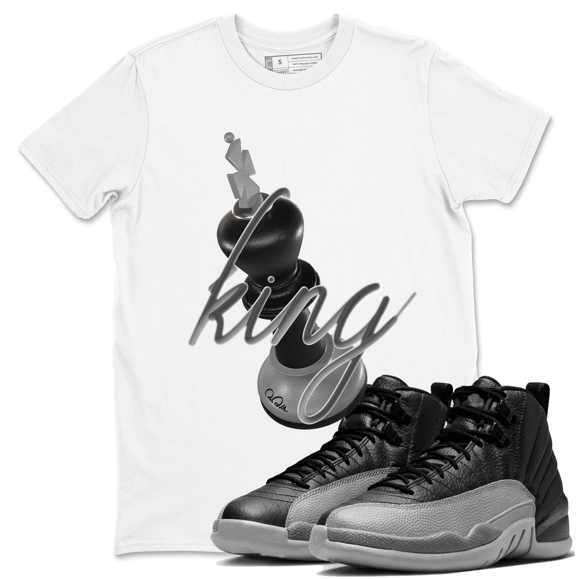 3D King snkmatch Tees - Air Jordan 12 Black Wolf Grey
