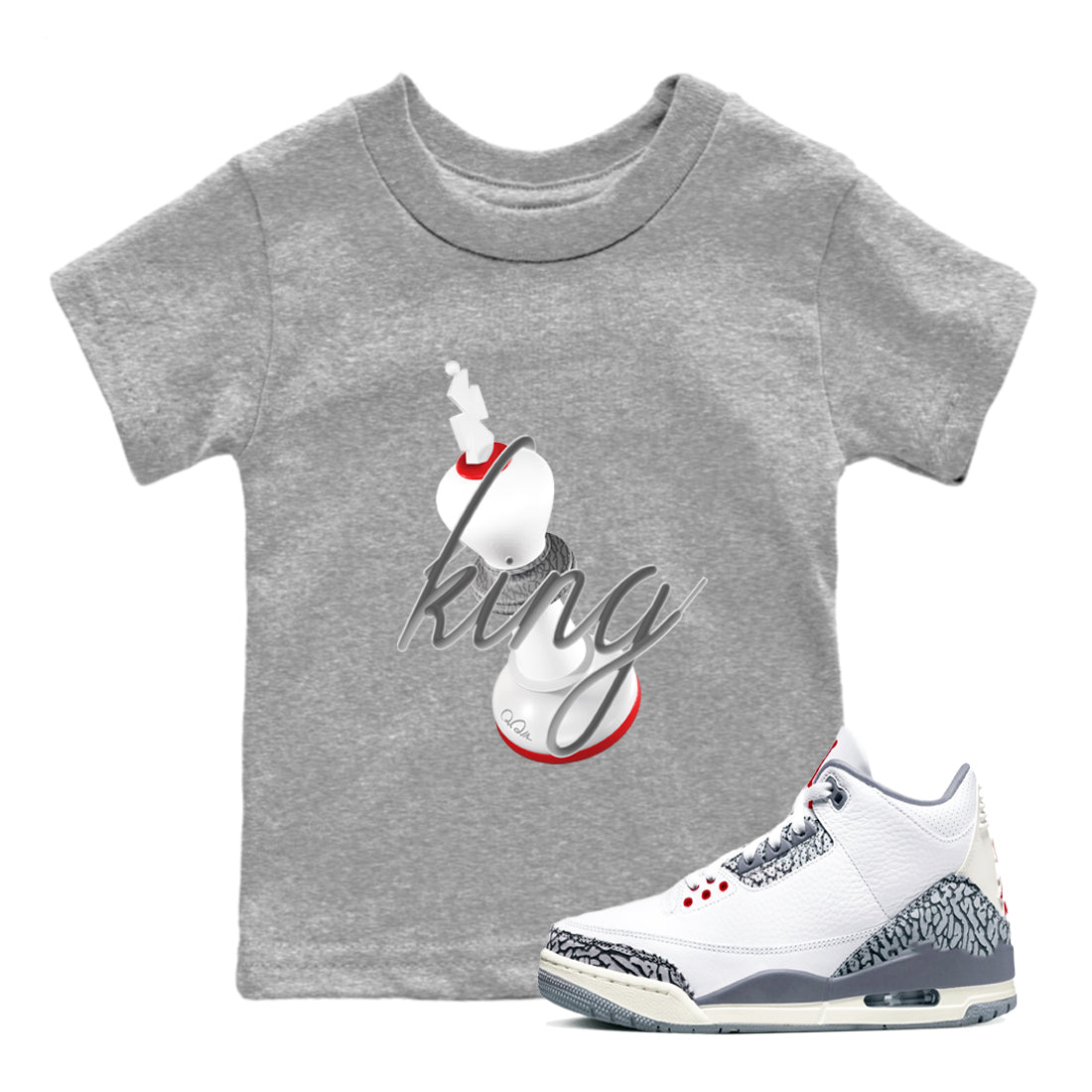 3D King snkmatch Tees Kids - Air Jordan 3 Cement Grey
