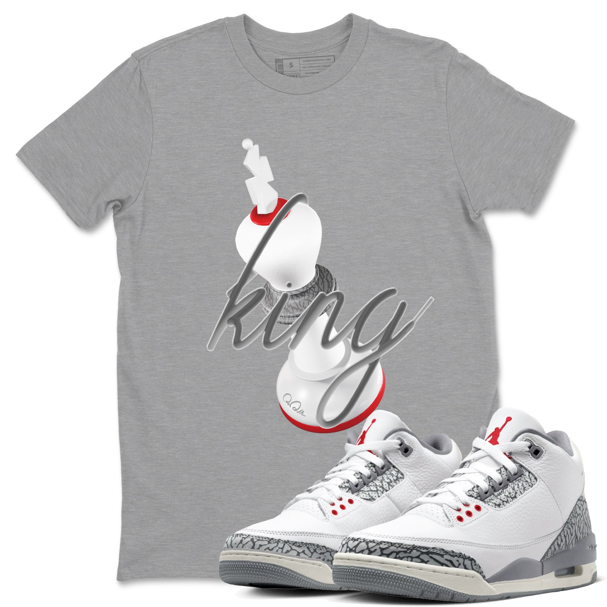 3D King snkmatch Tees - Air Jordan 3 Cement Grey