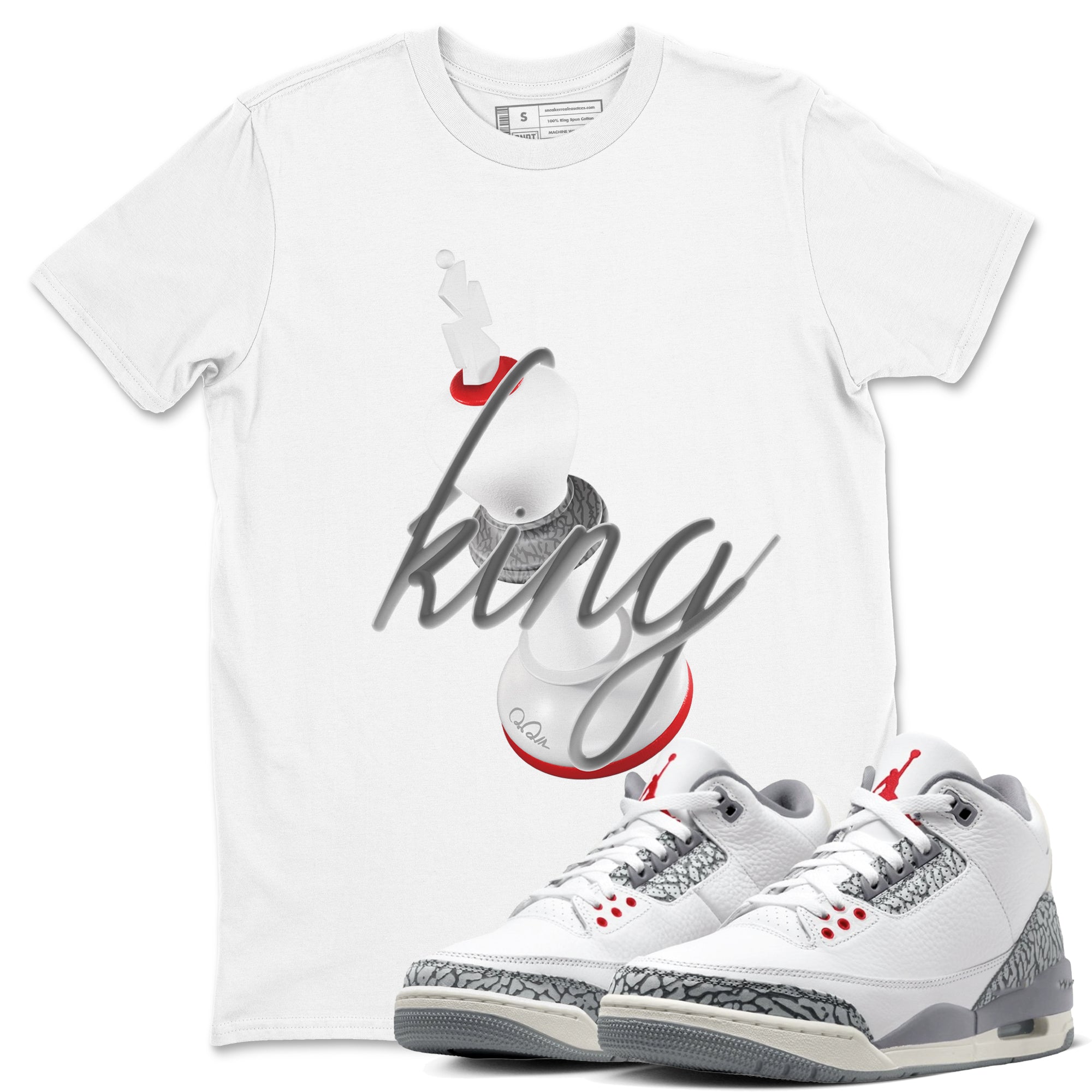 3D King snkmatch Tees - Air Jordan 3 Cement Grey