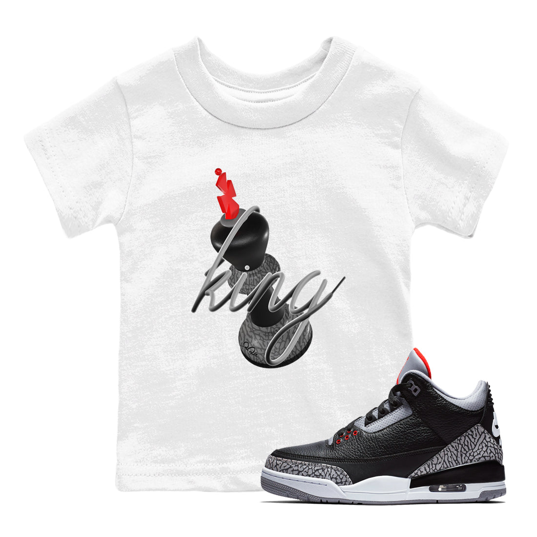 3D King snkmatch Tees Kids - Air Jordan 3 Black Cement