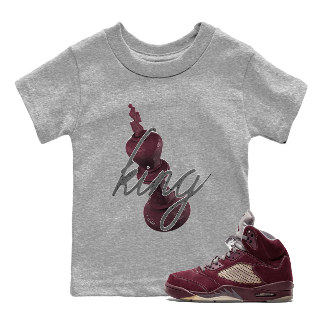 3D King Kids Tops - Air Jordan 5 Burgundy