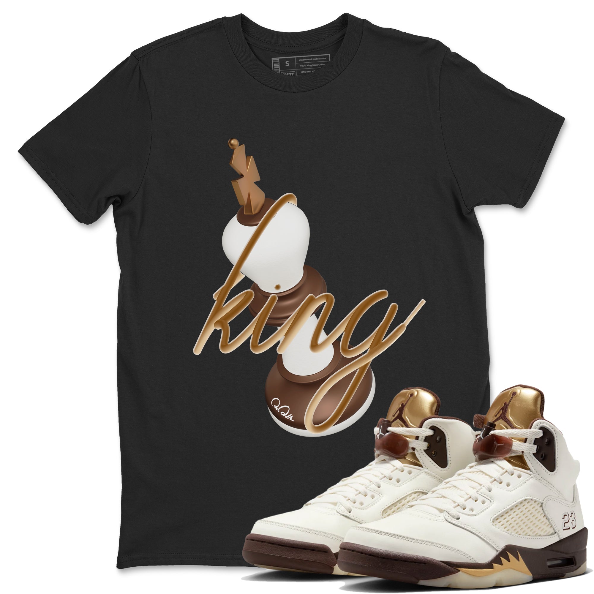 3D King snkmatch Tees - Air Jordan 5 Golden Ticket