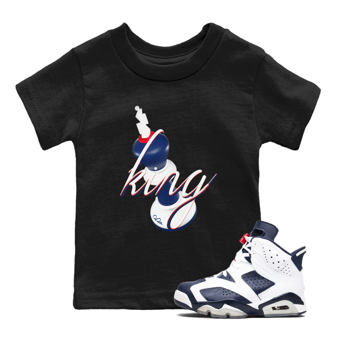 3D King snkmatch Tees Kids - Air Jordan 6 White And Midnight Navy