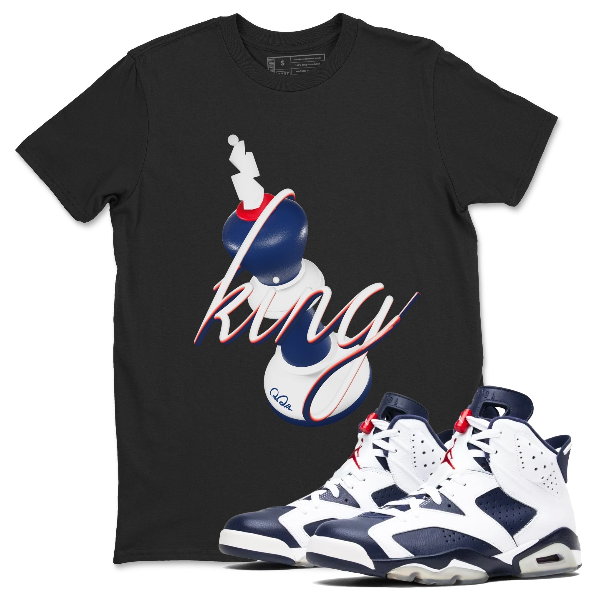 3D King snkmatch Tees - Air Jordan 6 White And Midnight Navy