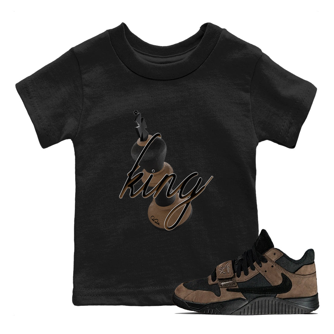 3D King snkmatch Tees Kids - Jordan Jumpman Jack Travis Scott Dark Mocha