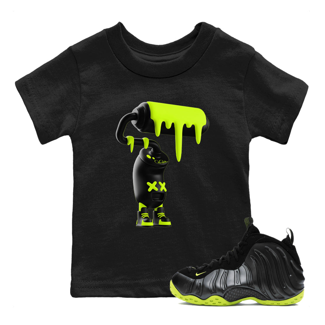 3D Paint Roller snkmatch Tees Kids - Air Foamposite One Black Volt