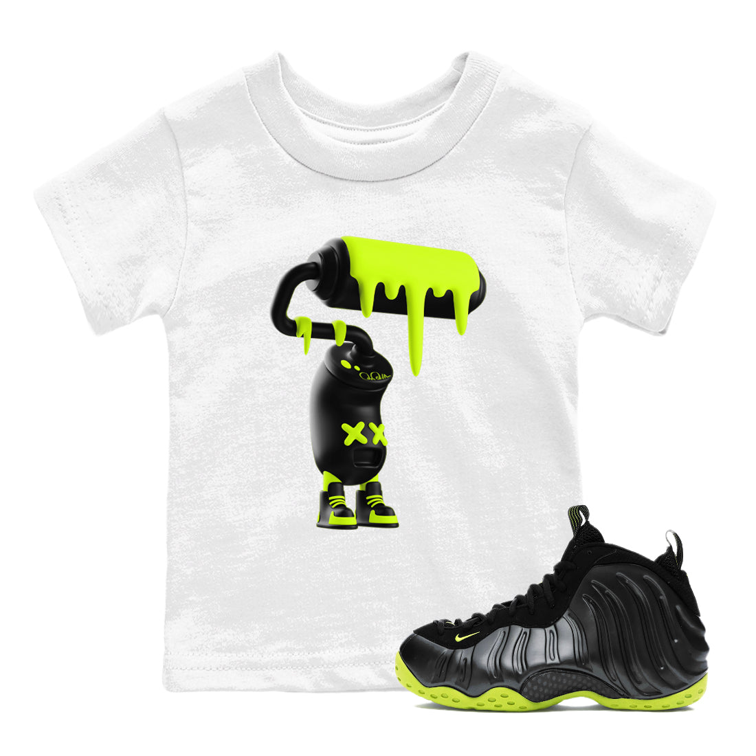 3D Paint Roller snkmatch Tees Kids - Air Foamposite One Black Volt